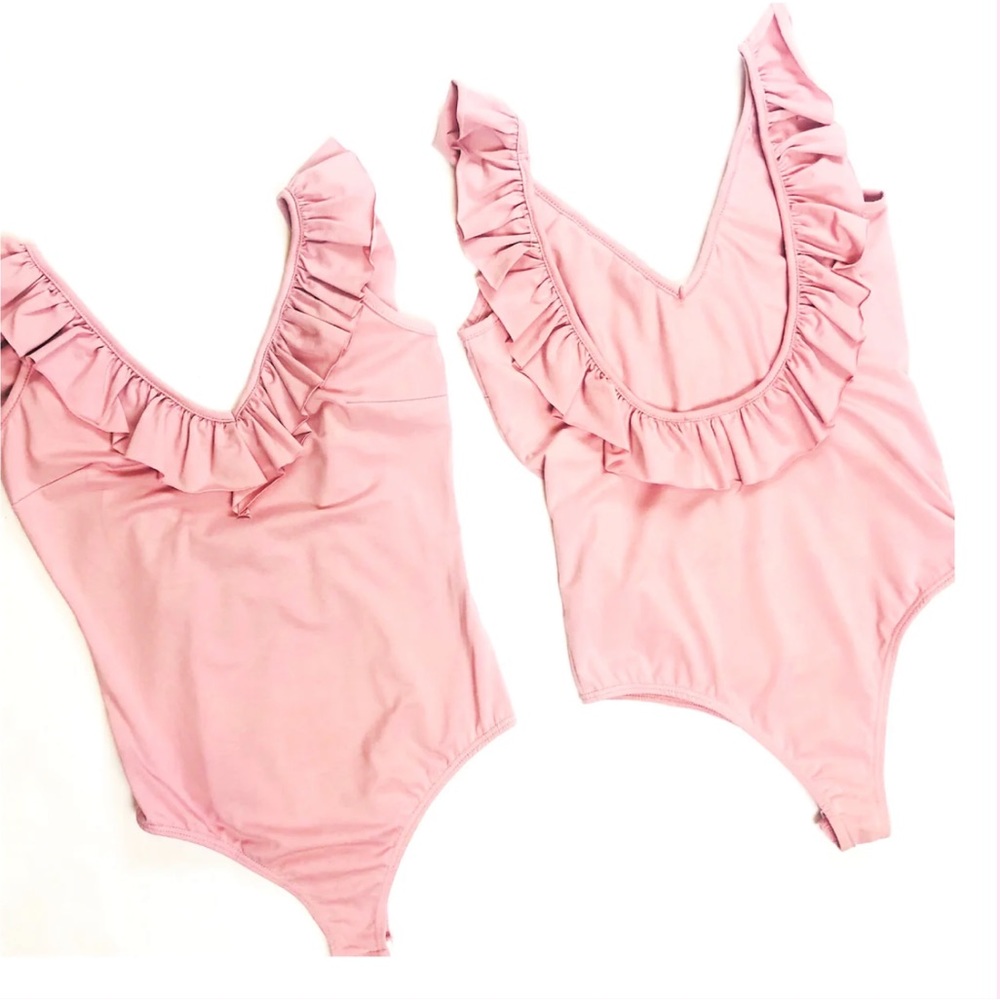 Blue Blush Ruffled Neck Blush/Pale Pink Bodysuit